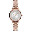 Emporio Armani Gianni T-Bar Crystals Silver Dial Rose Gold Steel Strap Watch For Women - AR11446